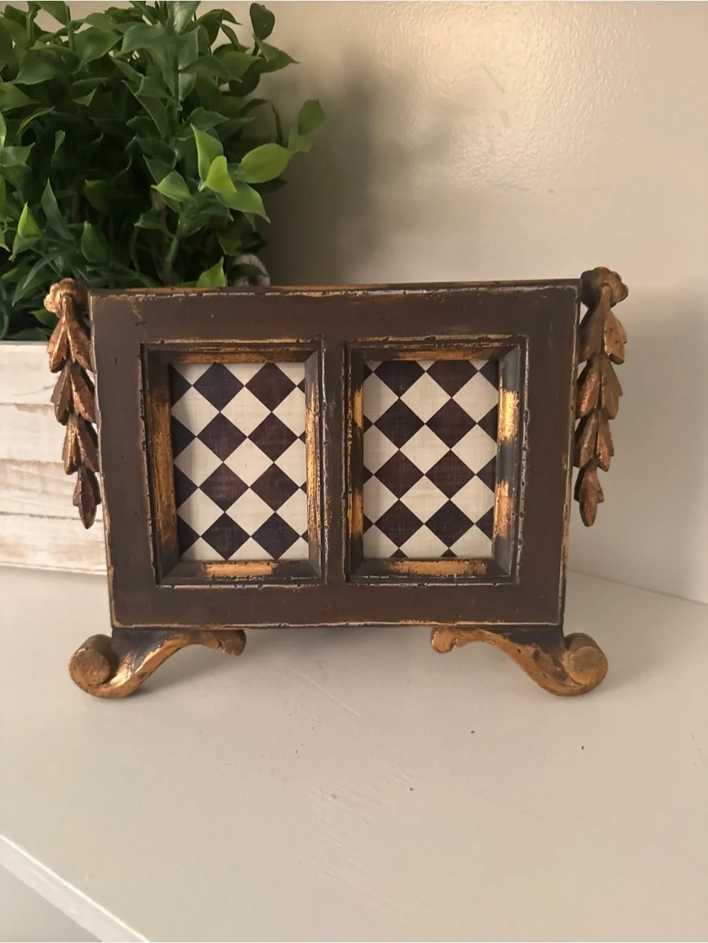 Terragrafics 1996 Double 2x3 Distressed Photo Frame Black Gold Tabletop Decor
